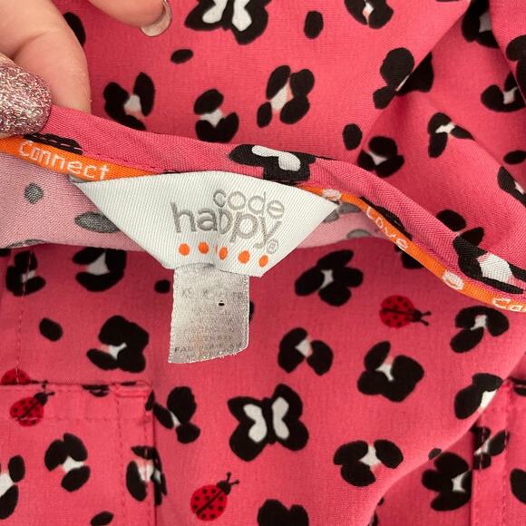 Code Happy Scrubs Women Top S Pink Cheetah‎ Medical Uniform Nurse Workwear - Picture 2 of 8